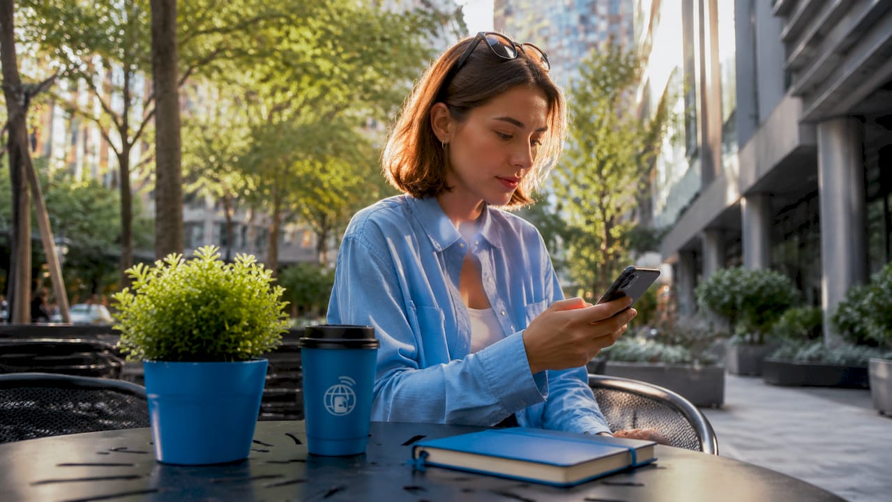 Traveler adjusting mobile roaming settings on smartphone