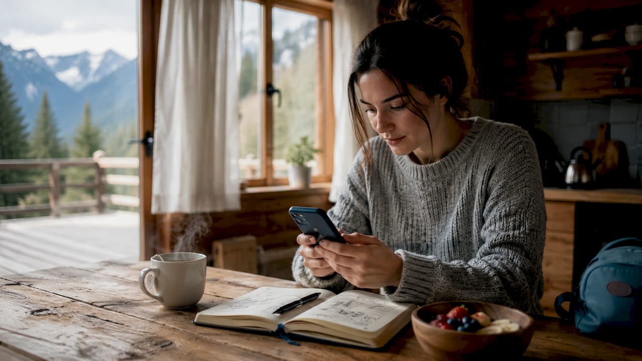 Woman setting up travel eSIM on phone