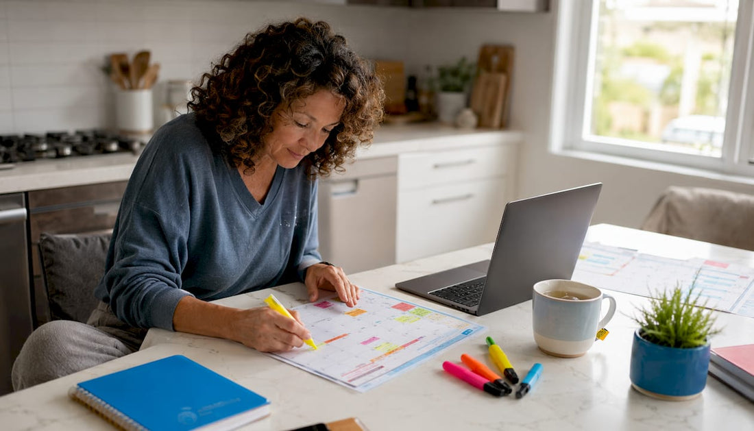 Woman planning spring break dates at home