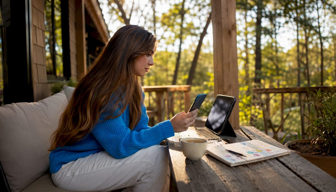 Woman installing eSIM on smartphone