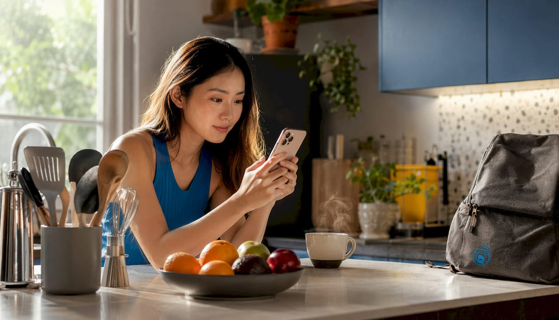 Woman checking iPhone eSIM support