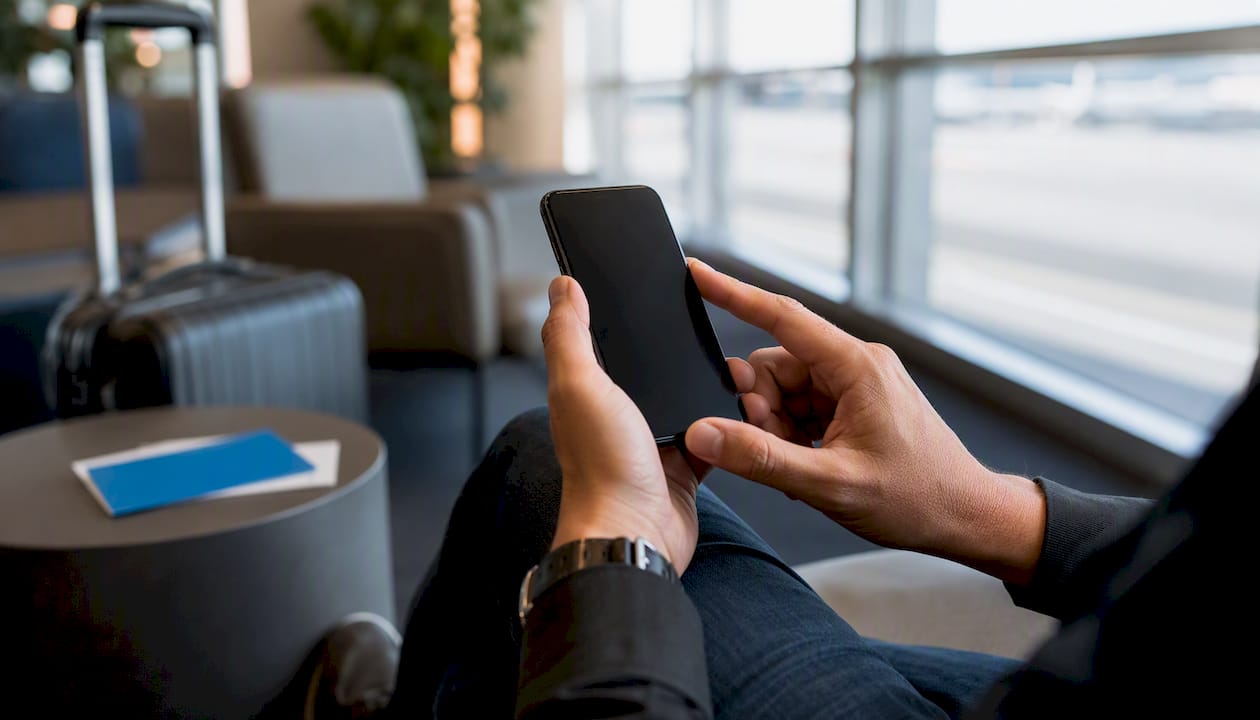 Hands toggling airplane mode on smartphone