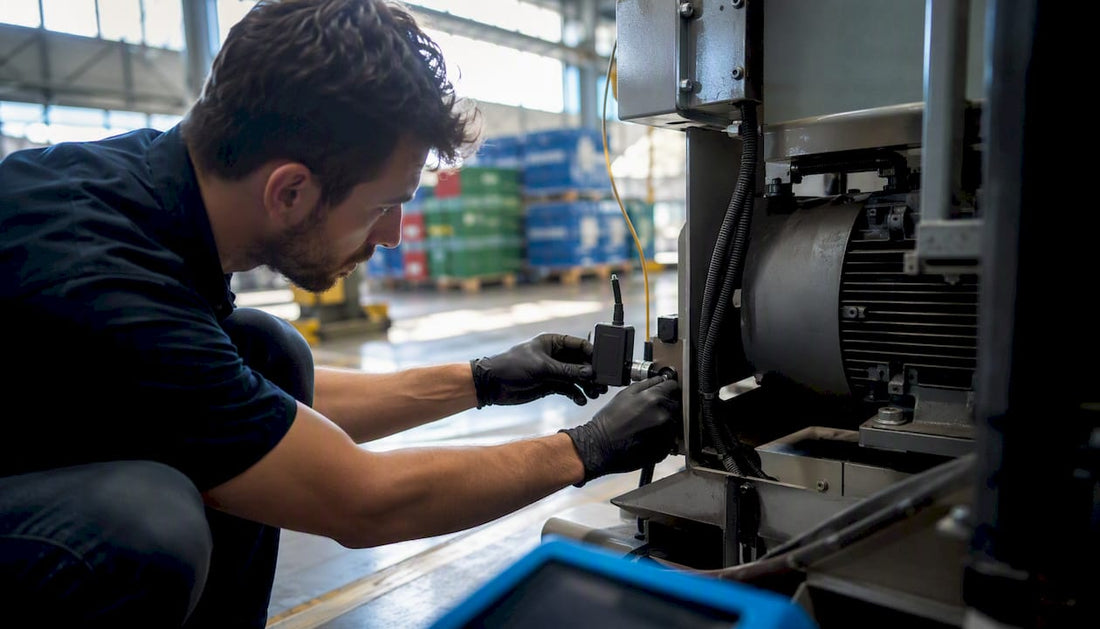 Technician connecting IoT sensor device