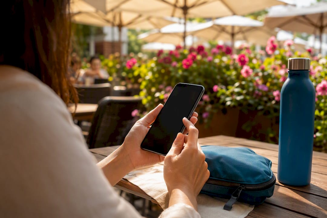 Hands adjusting smartphone data settings