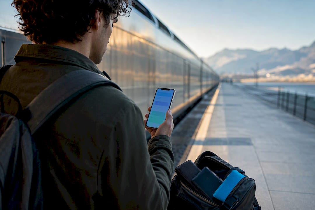 Traveler checking connectivity after crossing border