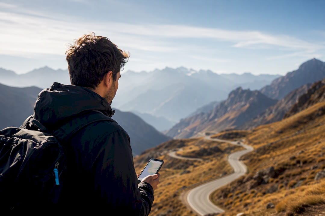 Traveler checking connectivity above Cusco