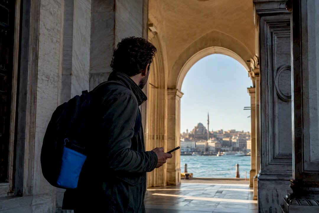 Traveler preparing connectivity in Istanbul