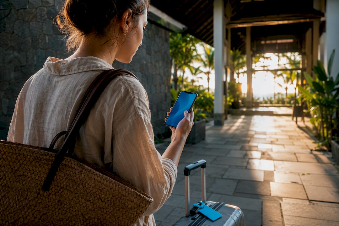 Traveler checking connection at resort arrival