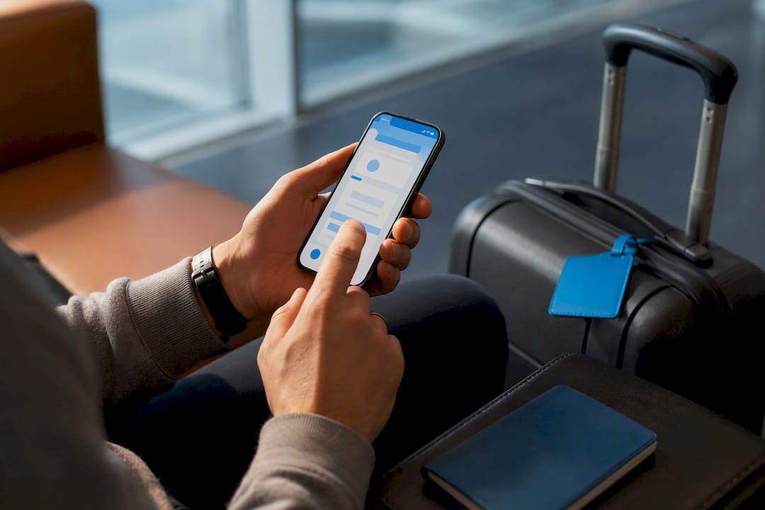 Traveler activating eSIM before departure