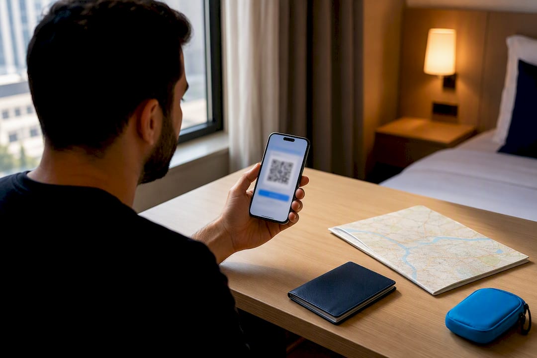 Traveler activating Iraq eSIM by QR code