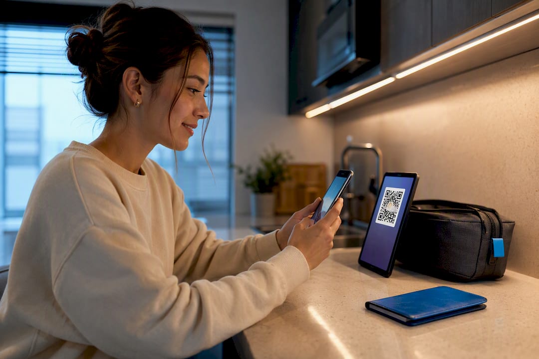 Traveler scanning QR code for eSIM setup