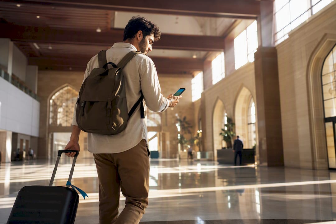 Traveler arriving in Oman with mobile connectivity