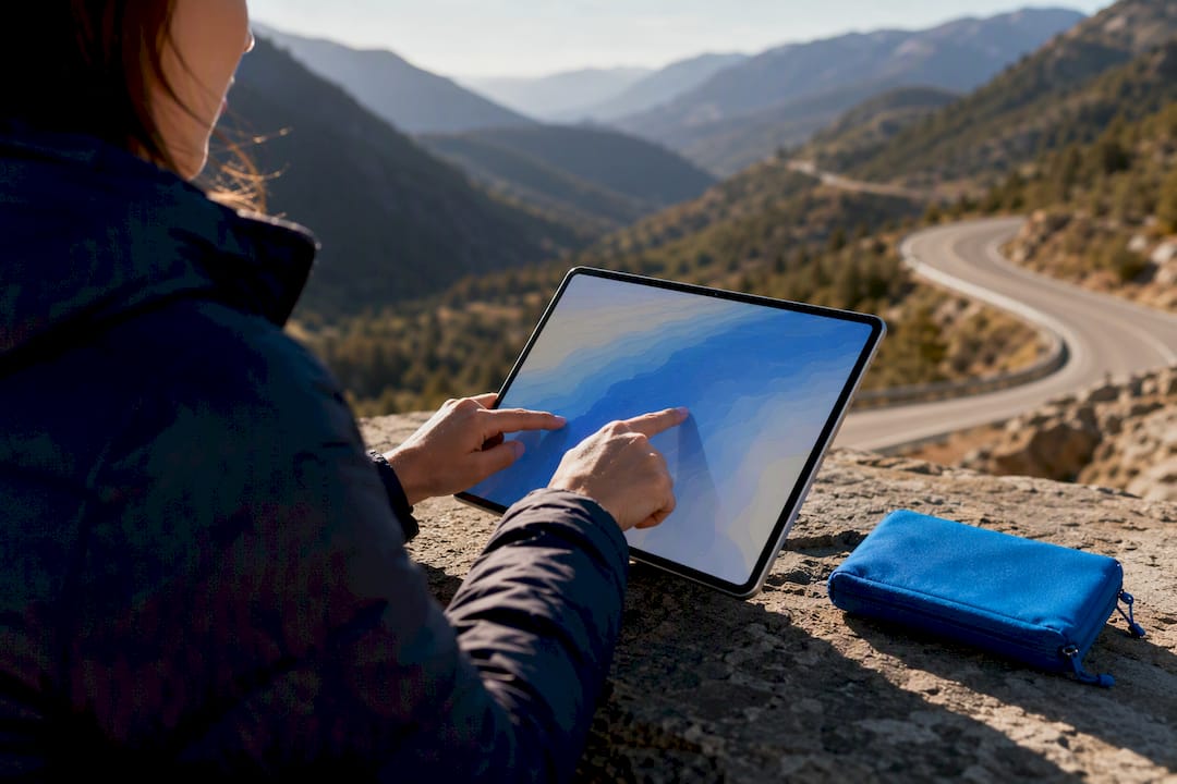 Traveler checking coverage along a mountain highway
