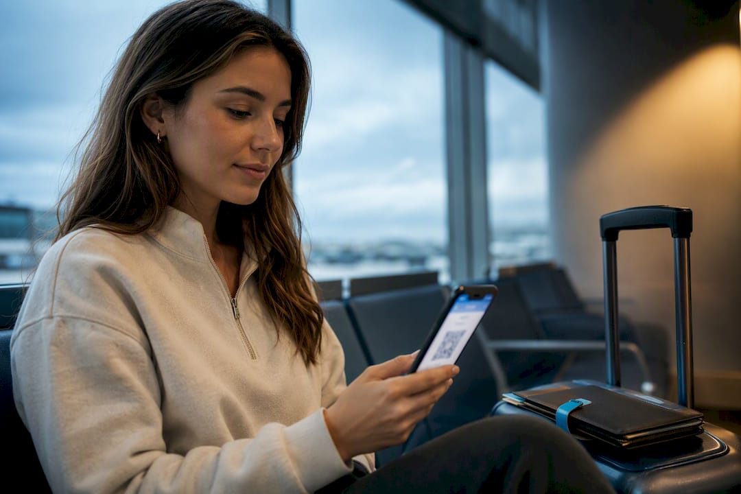 Traveler activating prepaid eSIM before departure