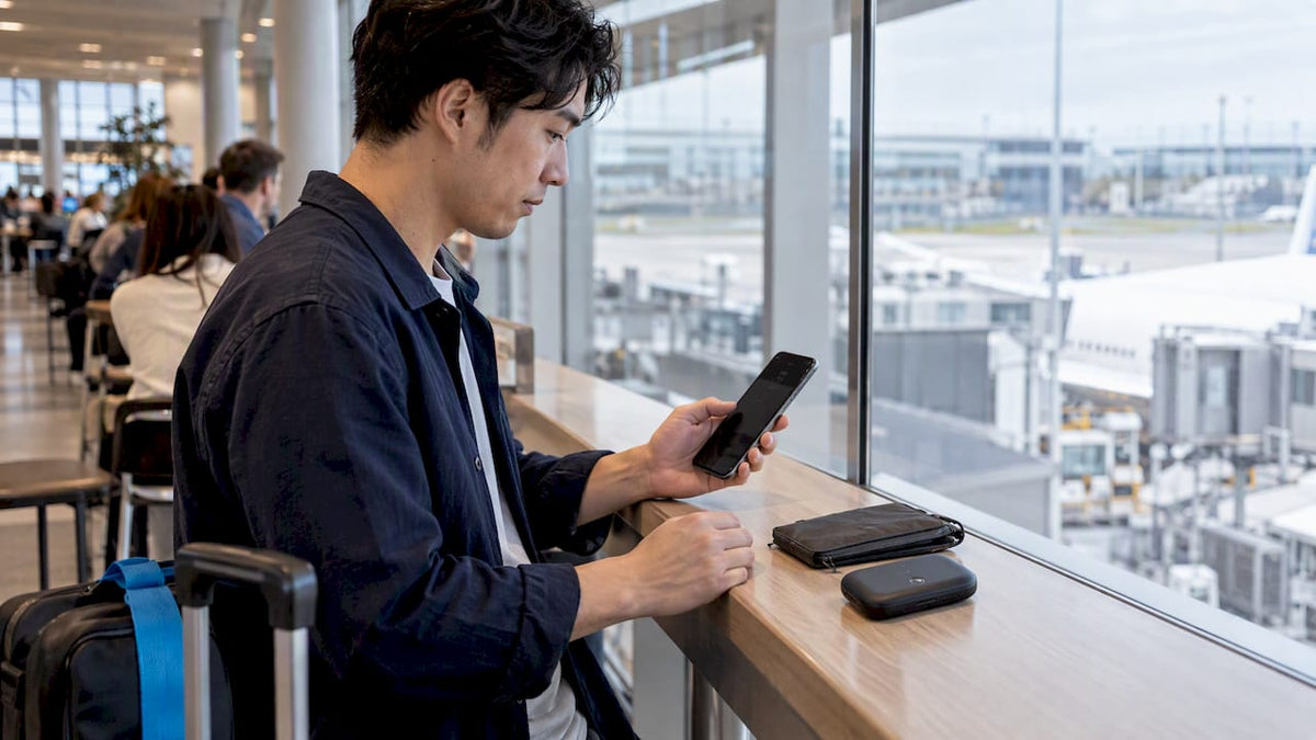 Traveler comparing eSIM and pocket Wi-Fi