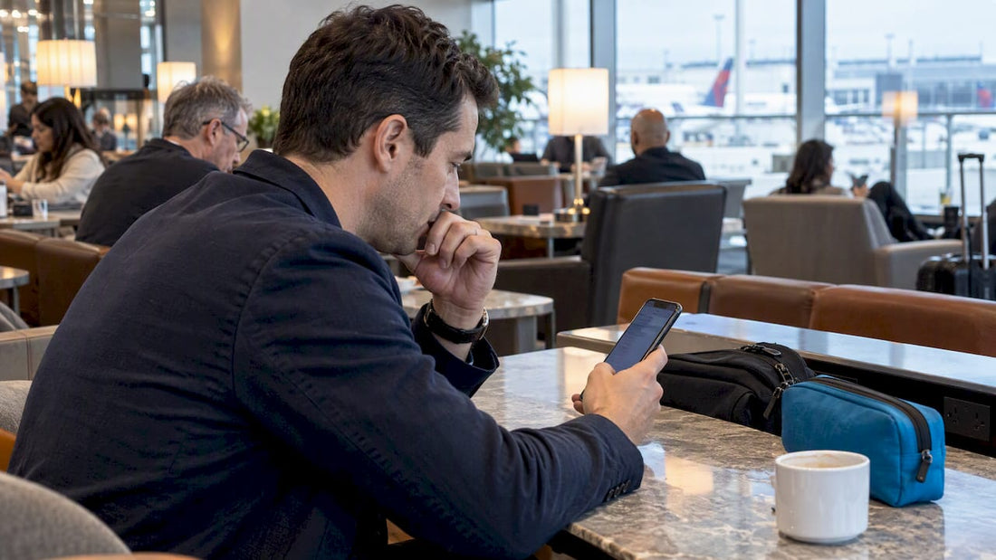 Traveler comparing international mobile plans