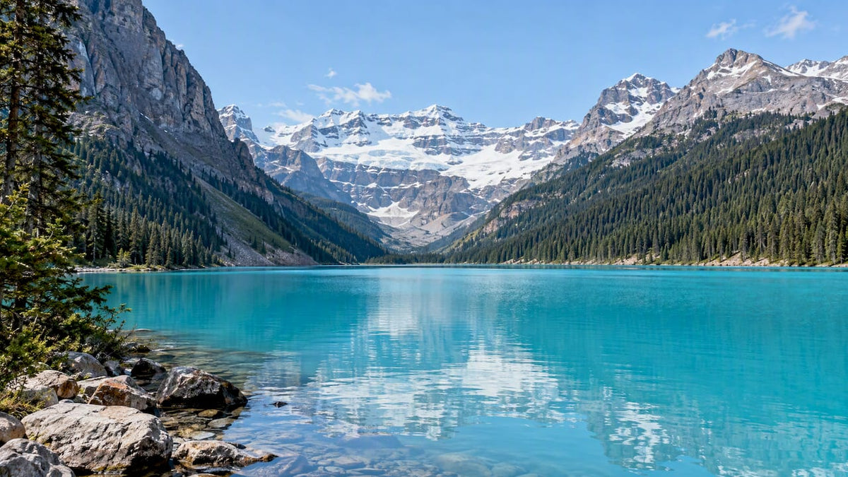 Turquoise Lake Louise beneath the Canadian Rockies