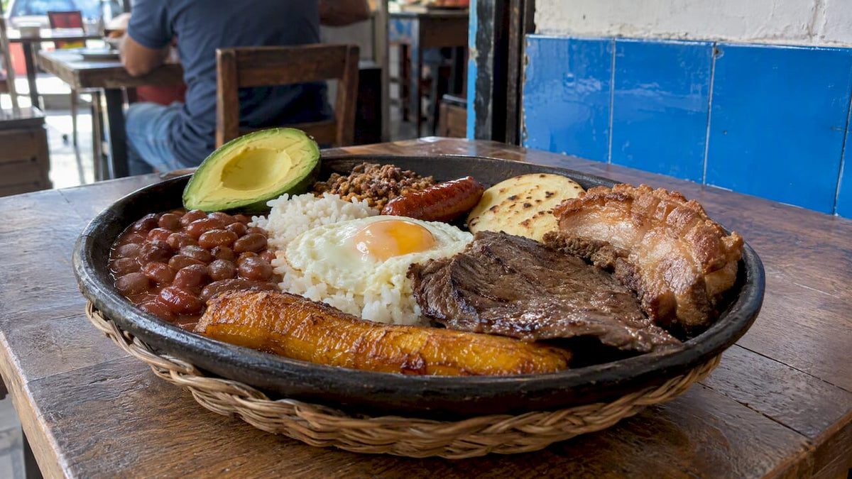 Bandeja paisa served in a Colombian restaurant